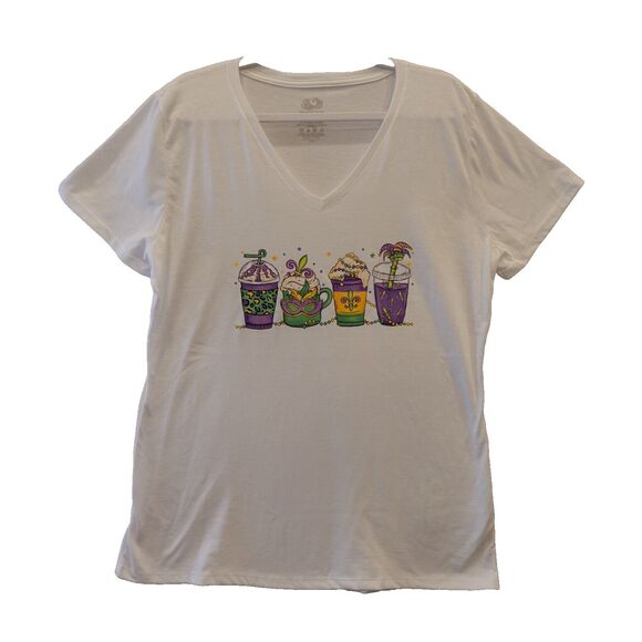 NWOT Mardi Gras Shirt Ladies 2XL Parade Beads Nola 504 New Orleans Coffee Lover - Picture 2 of 10
